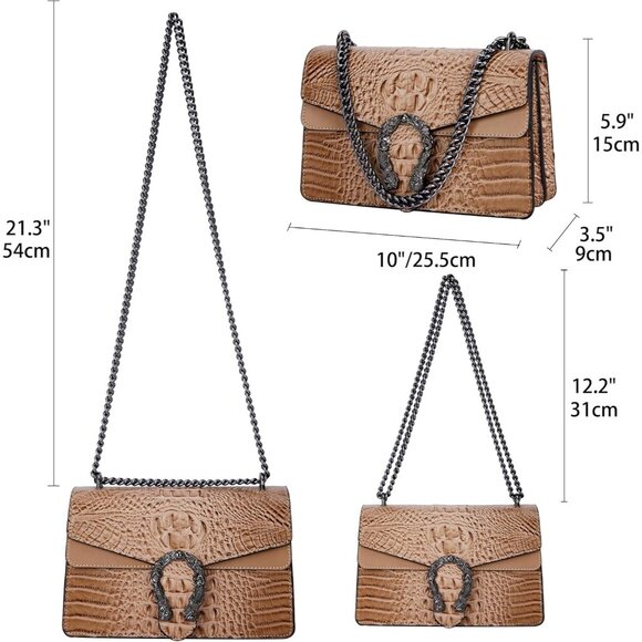 ⚡ Women's Brown Snake Vegan Leather Print Casual Satchel Crossbody Handbag - Picture 6 of 7